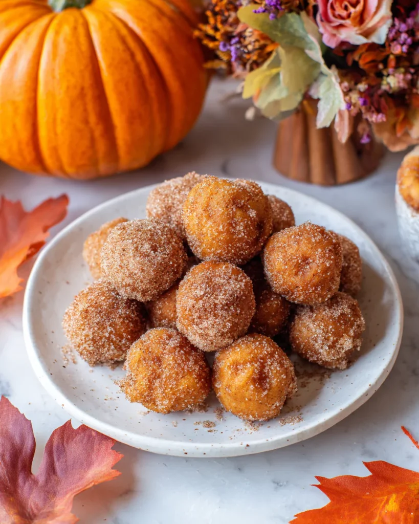 Pumpkin donut holes served with cinnamon sugar