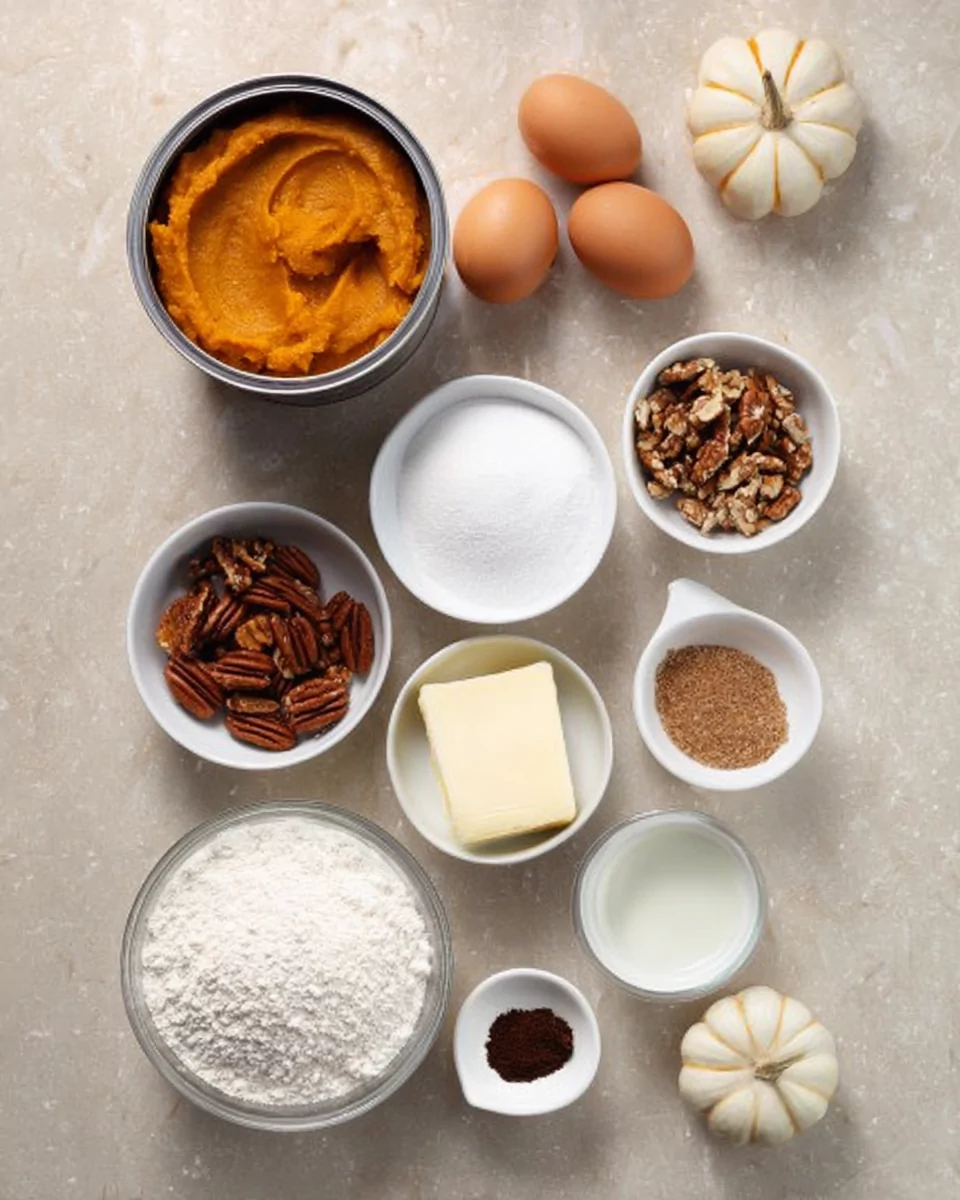 Ingredients for Brown Butter Pumpkin Bread on counter