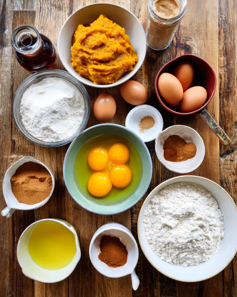 Gluten free pumpkin bread ingredients flatlay