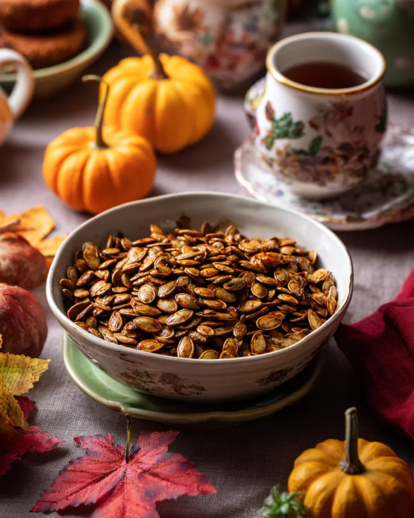 Serving bowl of gochujang pumpkin seeds recipe