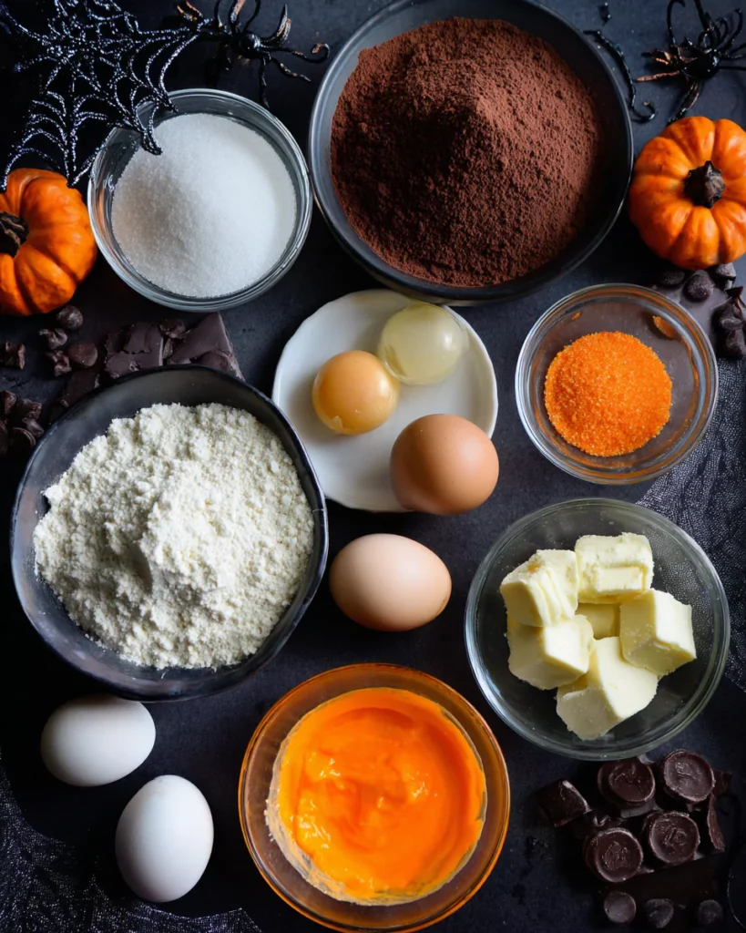 Ingredients for Halloween Cream Cheese Swirl Brownies