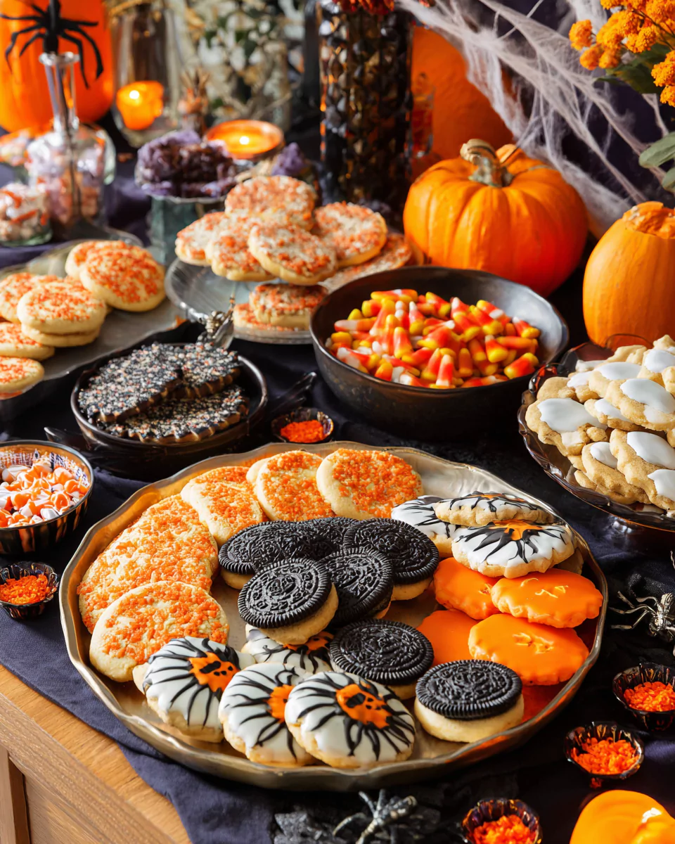 Halloween Sugar Cookies on spooky party table