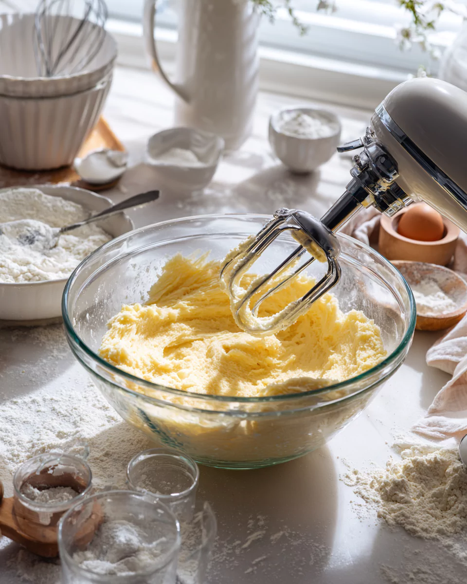 Creaming butter and sugar for Halloween Sugar Cookies