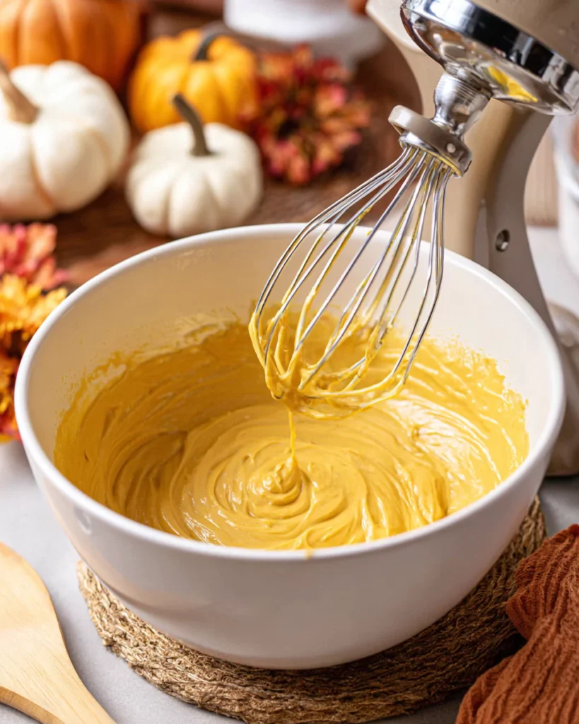 Mixing dough for maple pumpkin cookies