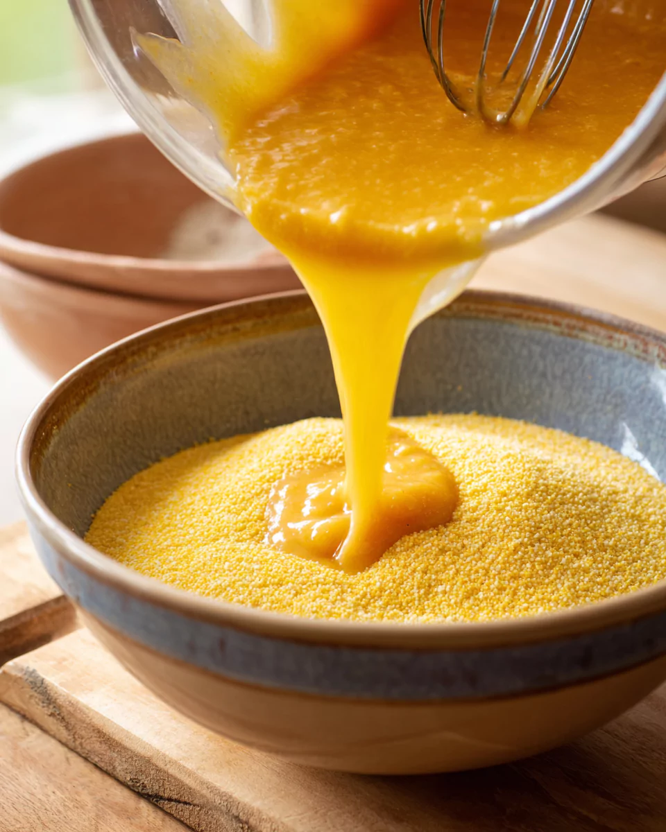 Mixing pumpkin cornbread batter