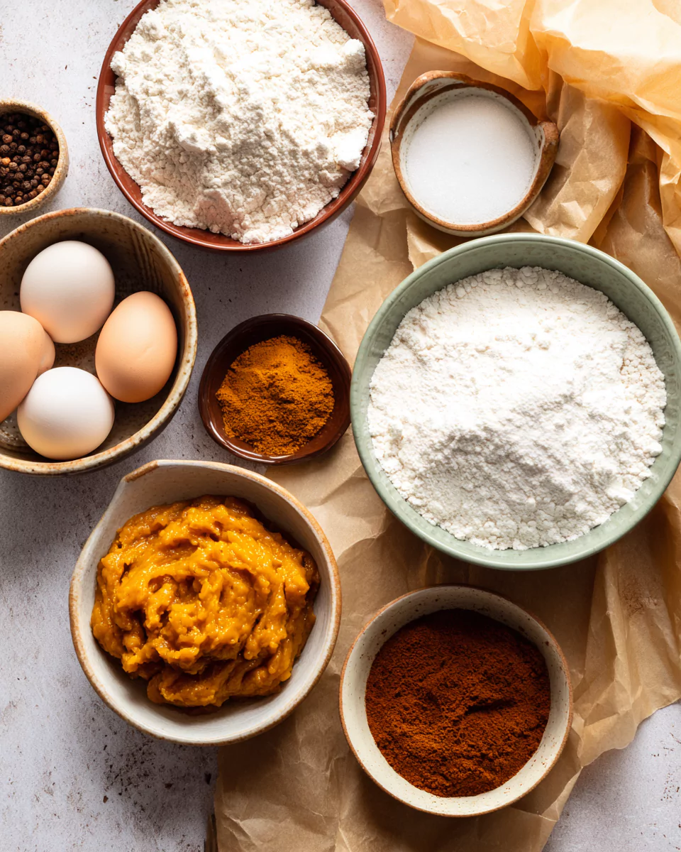 Moist pumpkin bread ingredients flat lay