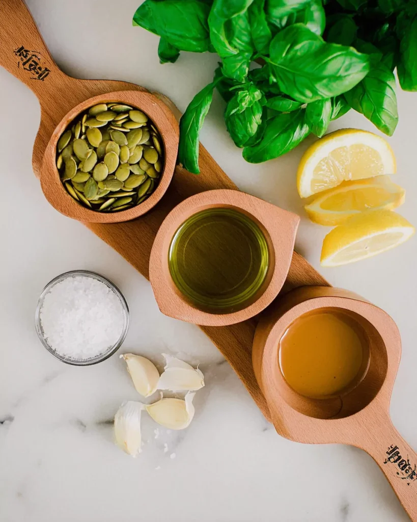 Ingredients for pesto pumpkin seeds recipe