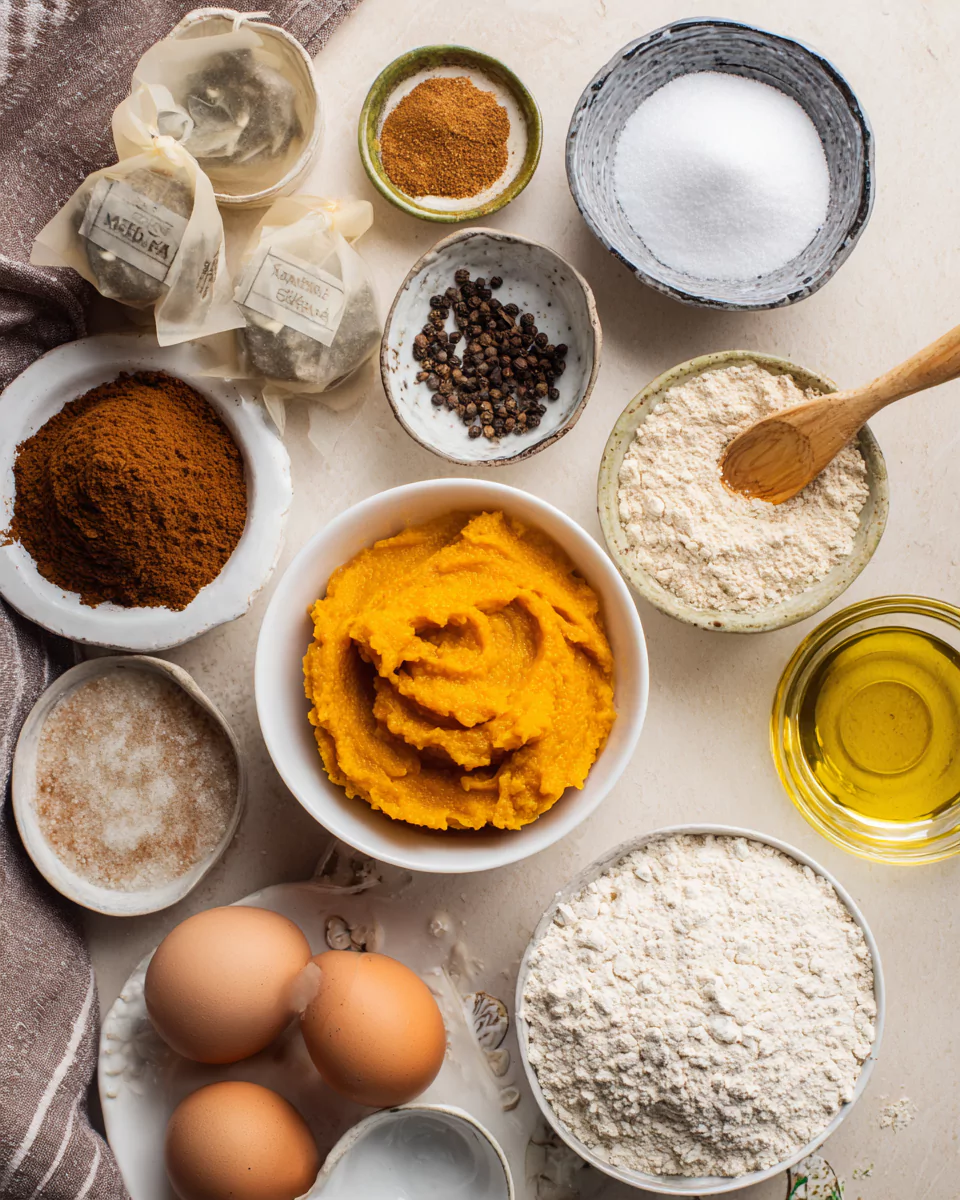 Pumpkin chai muffins ingredients on counter