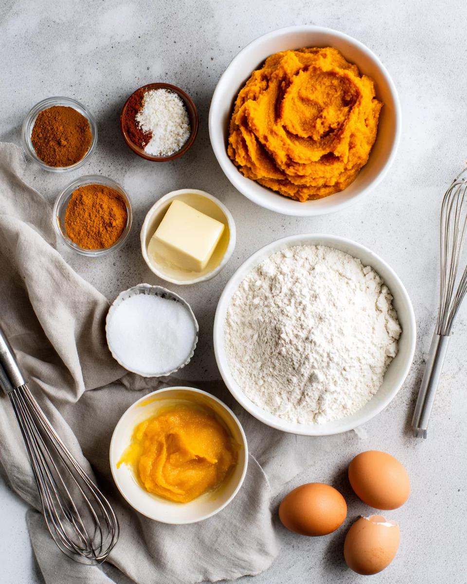 Pumpkin Mini Muffins ingredients flat lay
