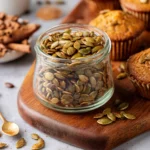 Cinnamon sugar pumpkin seeds served in a jar