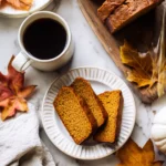 Mini pumpkin bread loaves served with coffee
