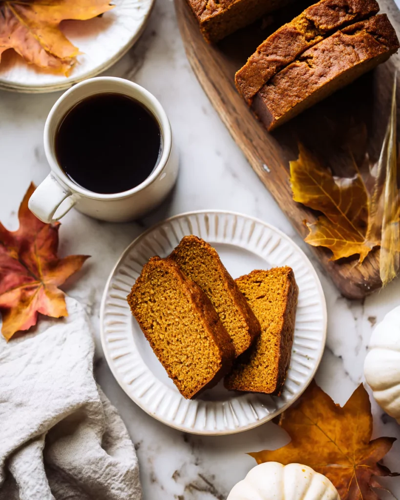 Mini pumpkin bread loaves served with coffee