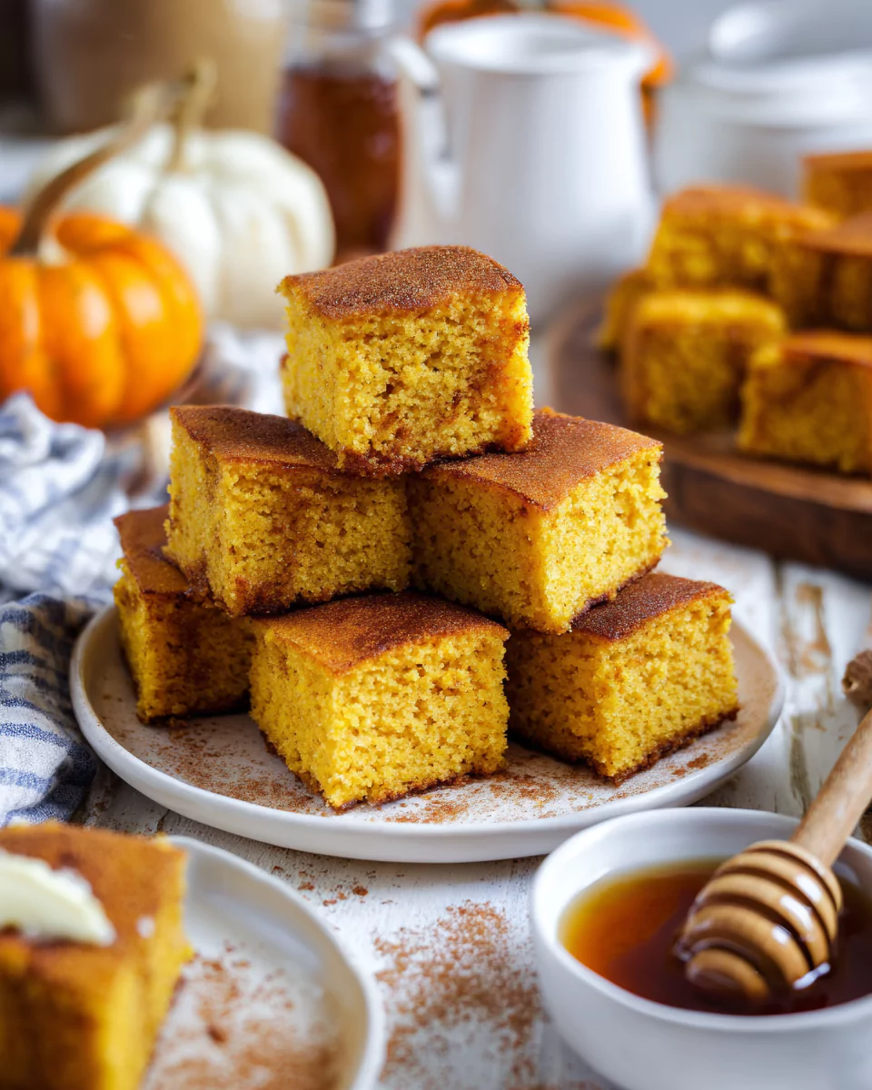Serving pumpkin cornbread with honey butter