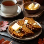 Pumpkin Ginger Pecan Bread slices served with butter