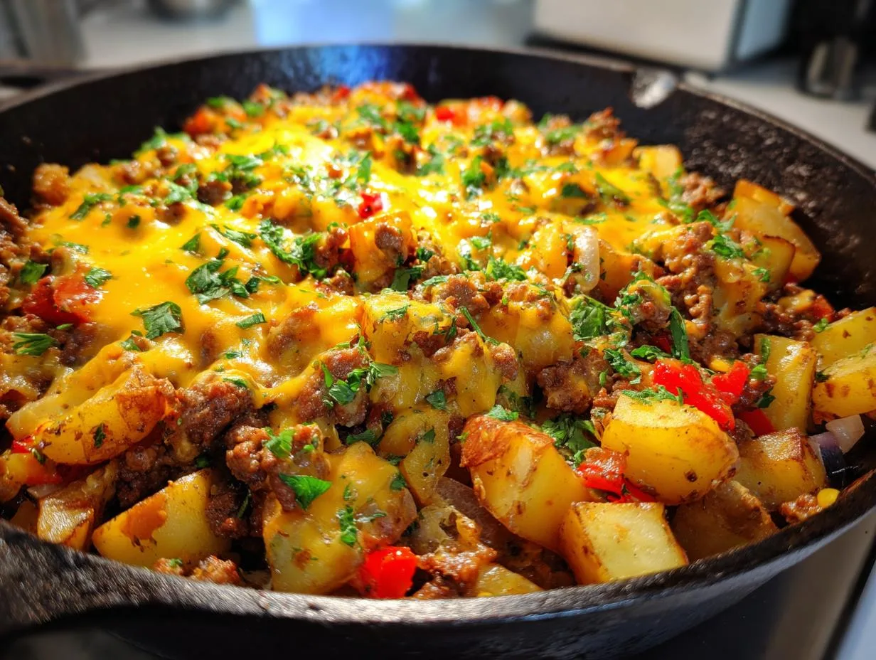 Creamy 40-Minute Cheesy Meat Potato Skillet Heaven