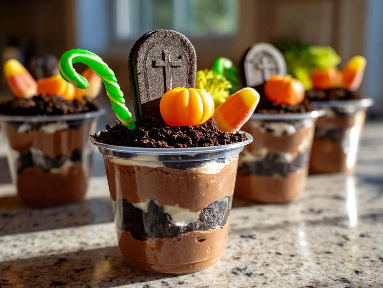 Spooky Graveyard Chocolate Pudding Cups in 20 Minutes Flat
