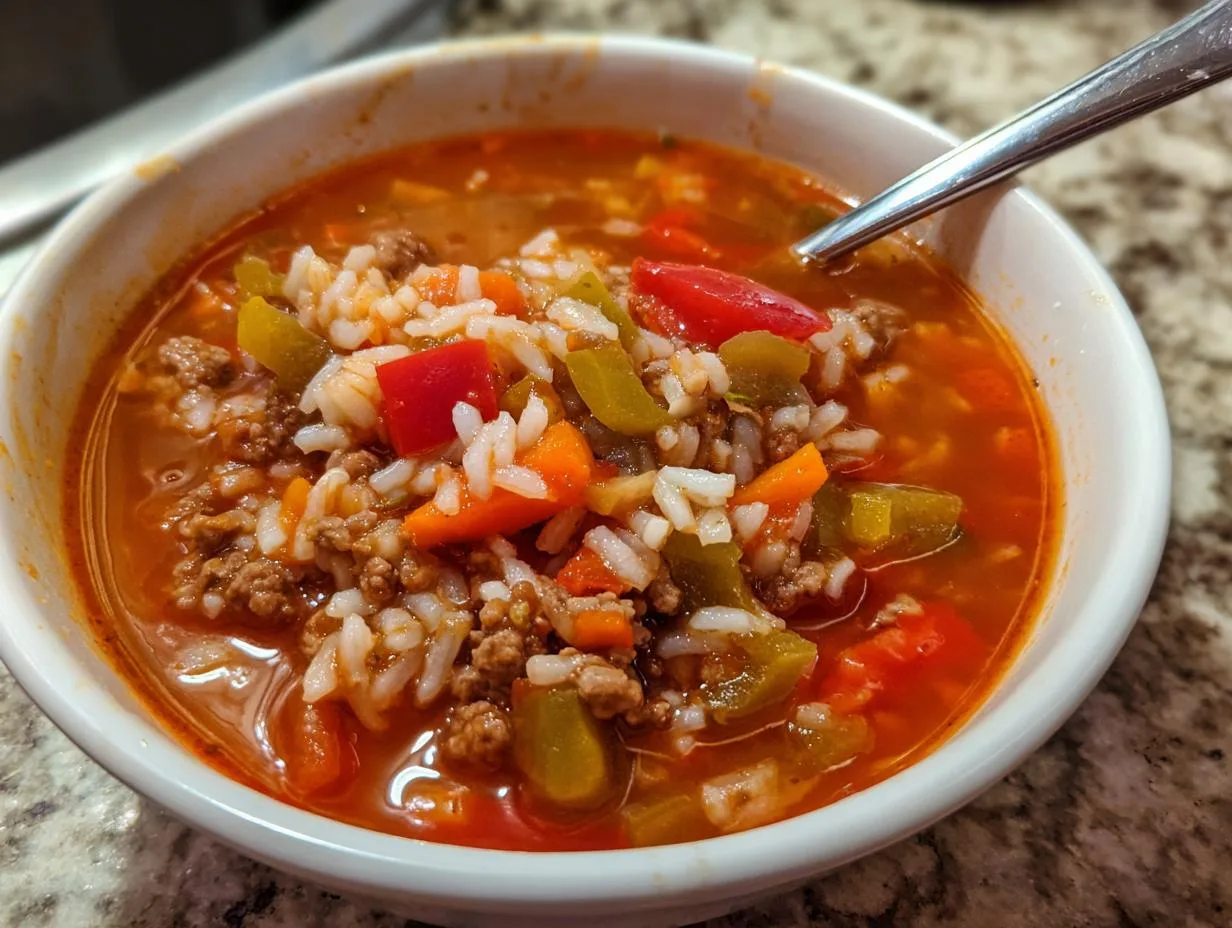 High Protein Stuffed Pepper Soup with 22g Protein