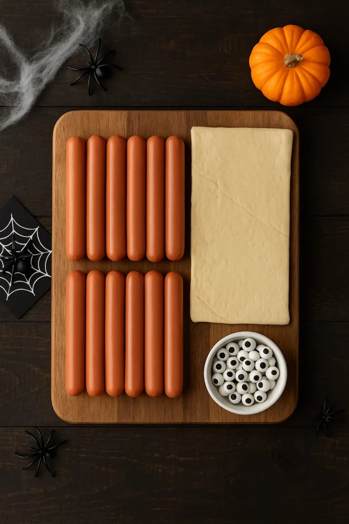 Crescent Roll Mummy Dogs ingredients on table