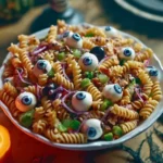 Close-up of Halloween Eyeball Pasta Salad