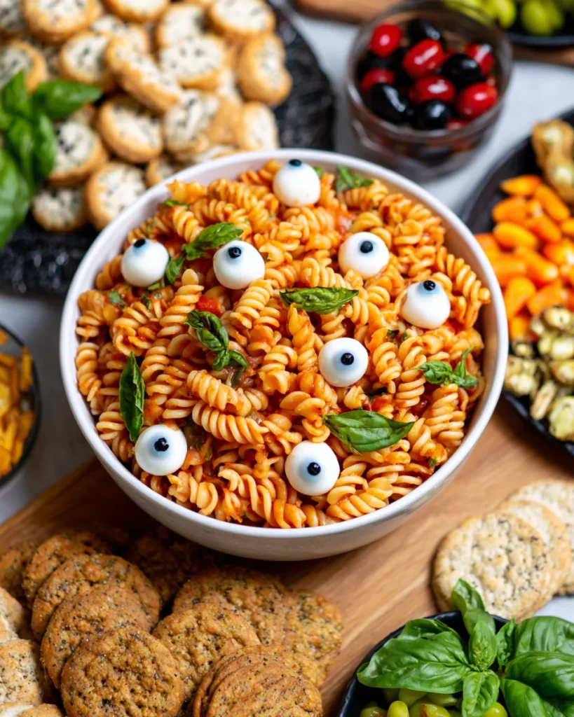 Halloween Eyeball Pasta Salad party serving