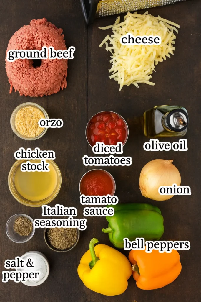Halloween stuffed peppers ingredients flat lay