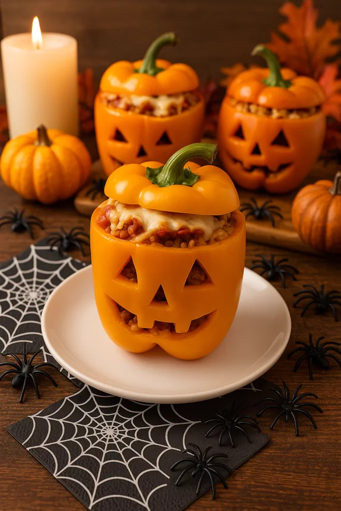 Halloween stuffed peppers served spooky dinner