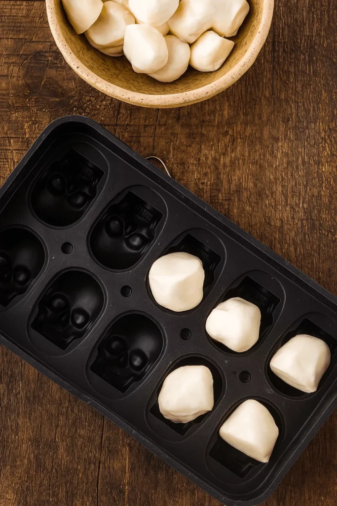 Baking mozzarella balls in skull molds