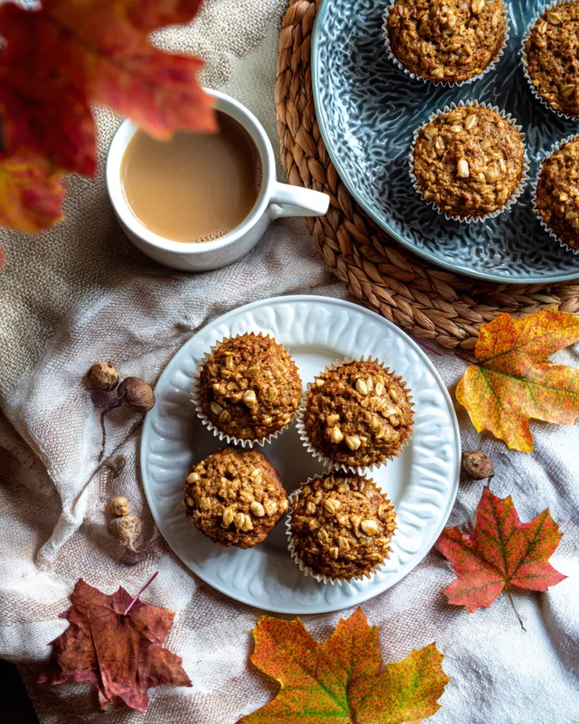 Pumpkin Oatmeal Muffins served with coffee