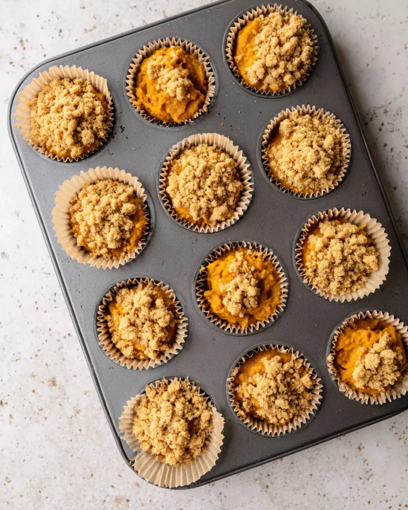 Pumpkin Muffins with Streusel Topping before baking