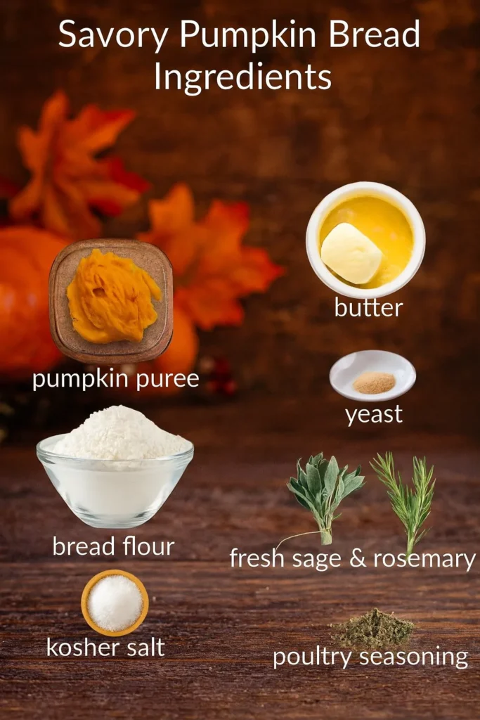Savory pumpkin bread ingredients flat lay