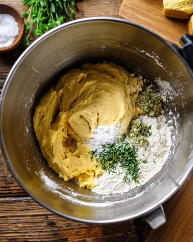 Mixing savory pumpkin bread dough in stand mixer