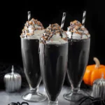 Serving black milkshake Halloween style