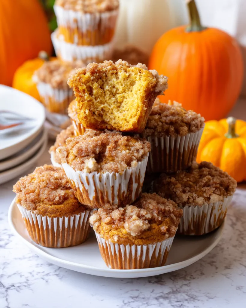 Serving Pumpkin Streusel Muffins on a plate