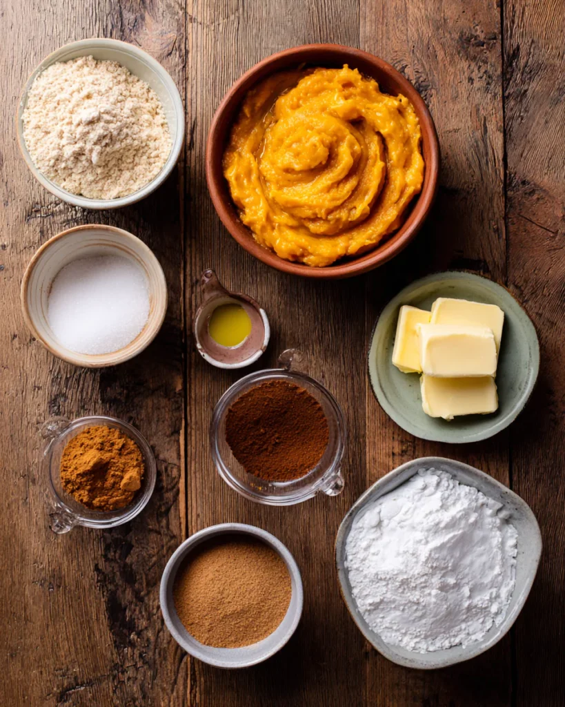 Sourdough pumpkin muffin ingredients on table