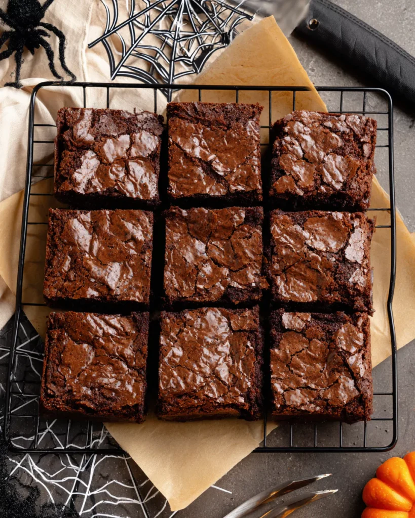 Spooky mummy brownies baking step