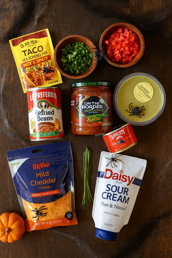 Spooky spider web 7-layer dip ingredients