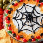 Spooky spider web 7-layer dip recipe card image