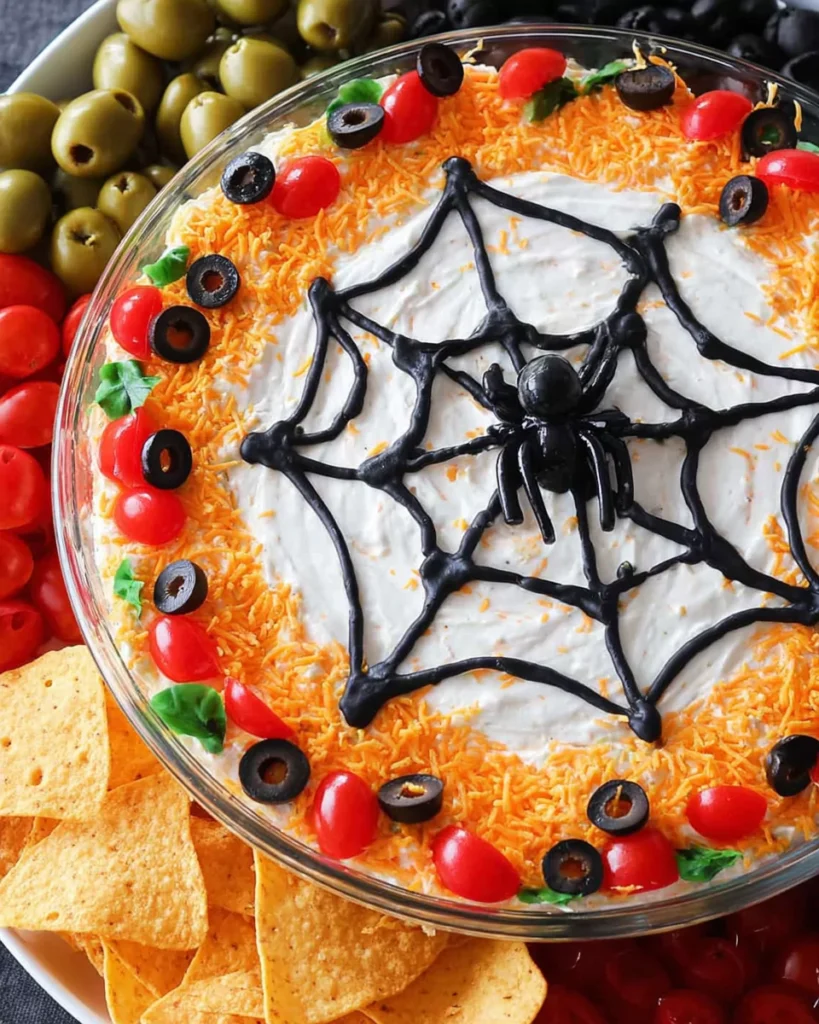 Spooky spider web 7-layer dip recipe card image