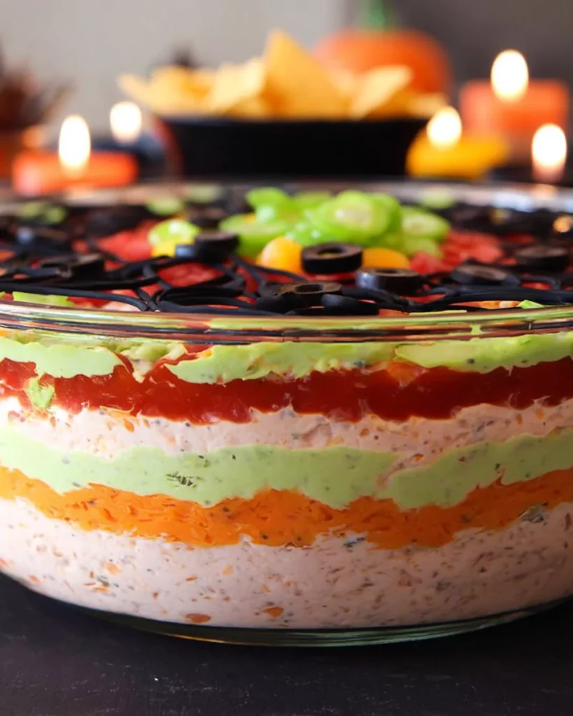 Serving spooky spider web 7-layer dip