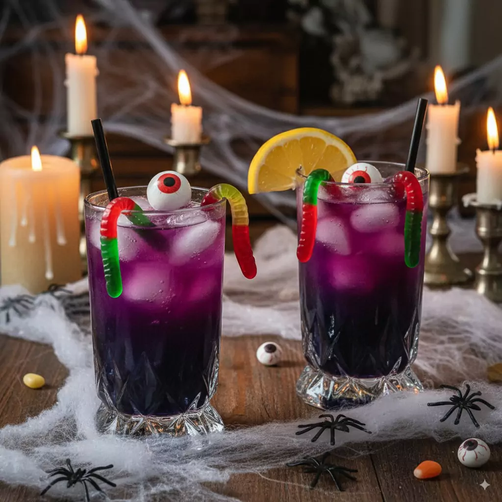 Serving Witches Brew Lemonade at Halloween party