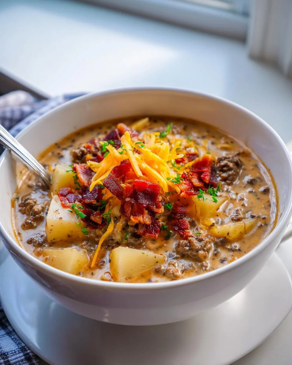 Crockpot Cheeseburger Soup - detail 4