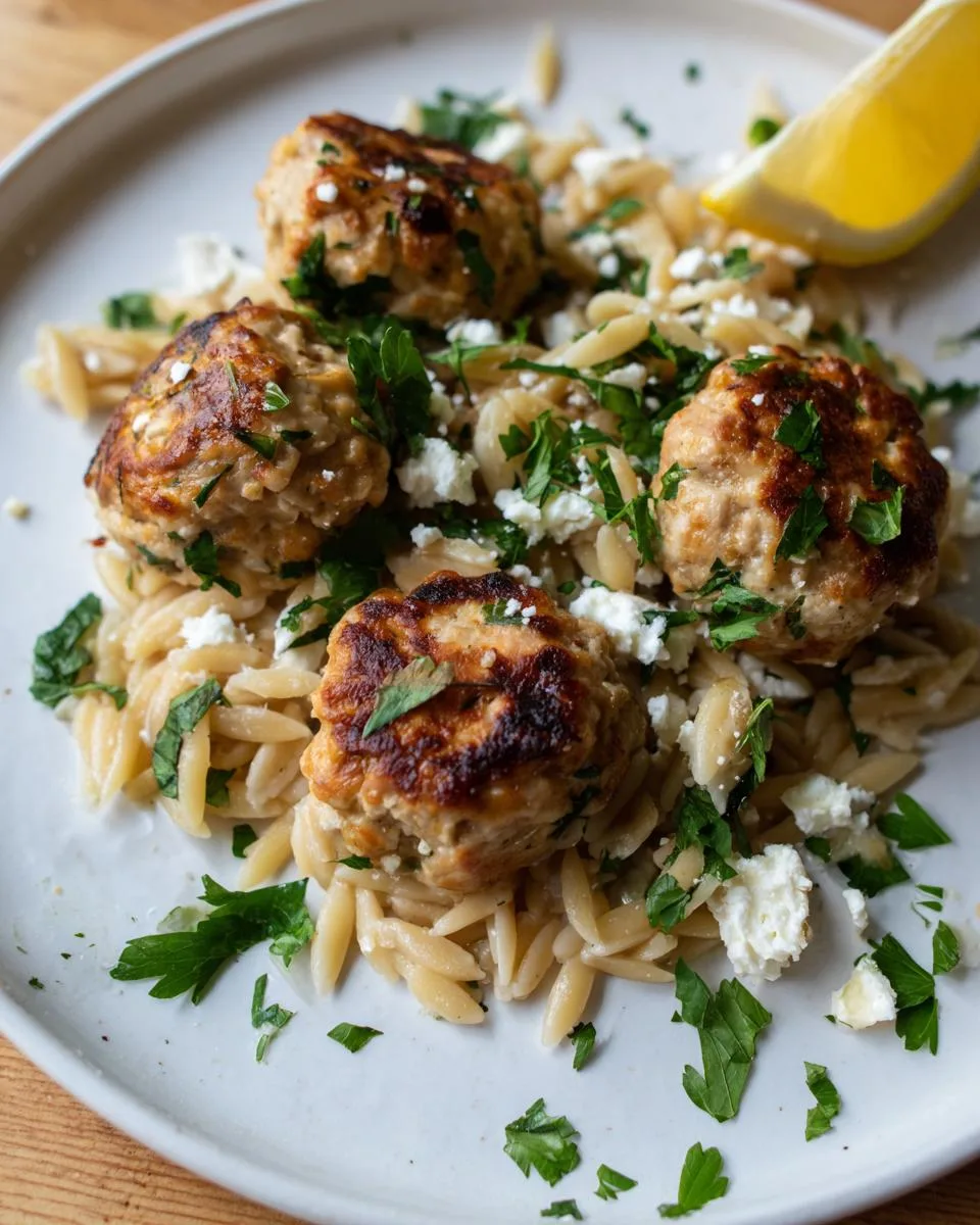 Greek Chicken Meatballs with Lemon Orzo - detail 2