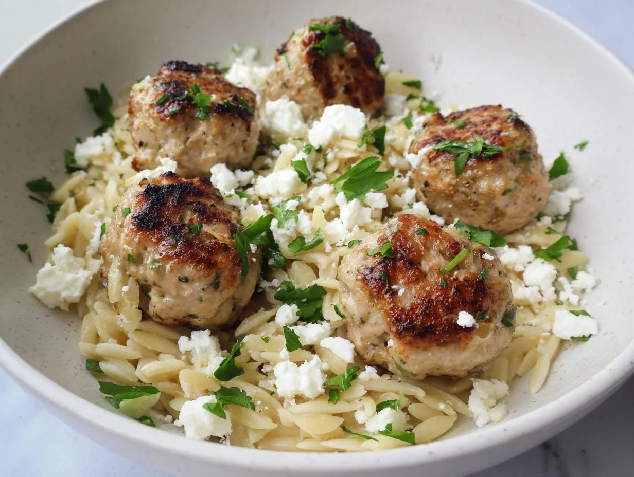 25-Minute Greek Chicken Meatballs with Lemon Orzo