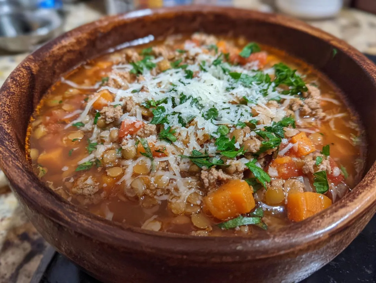 Hearty Turkey Lentil Soup Recipe with 22g Protein Per Bowl