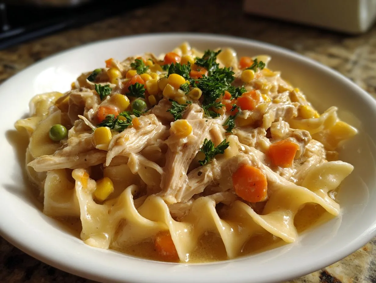 Creamy Chicken Pot Pie Pasta: 1 Slow Cooker Miracle Meal