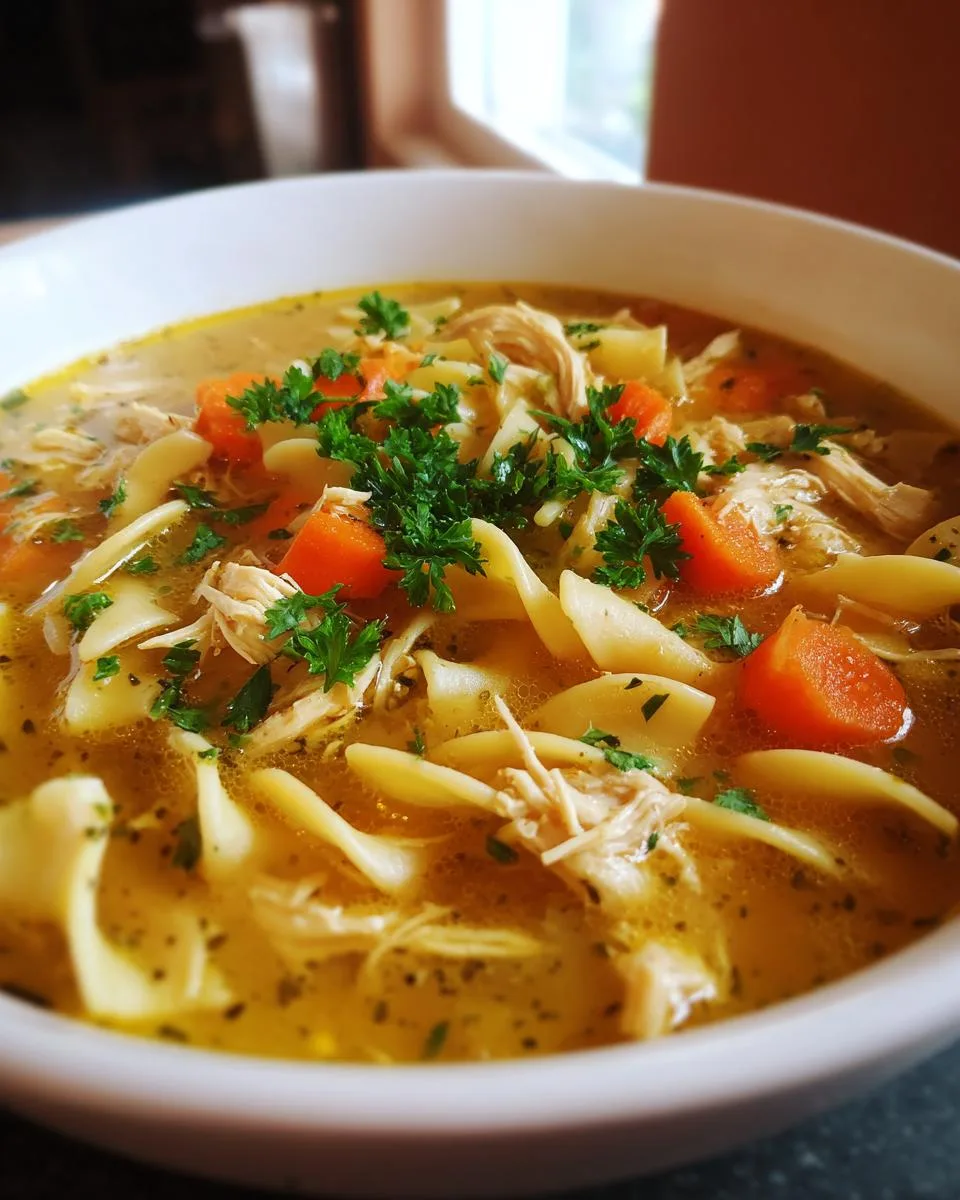 creamy chicken noodle soup - detail 1