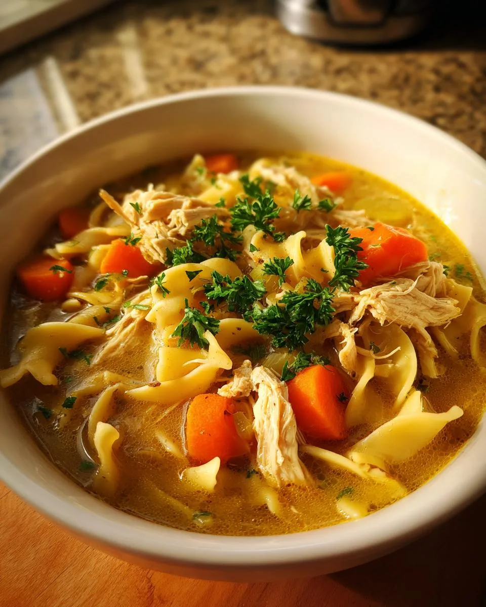creamy chicken noodle soup - detail 2