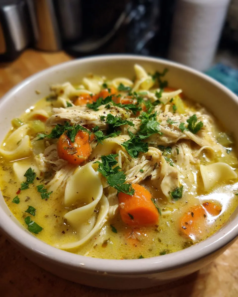 creamy chicken noodle soup - detail 3
