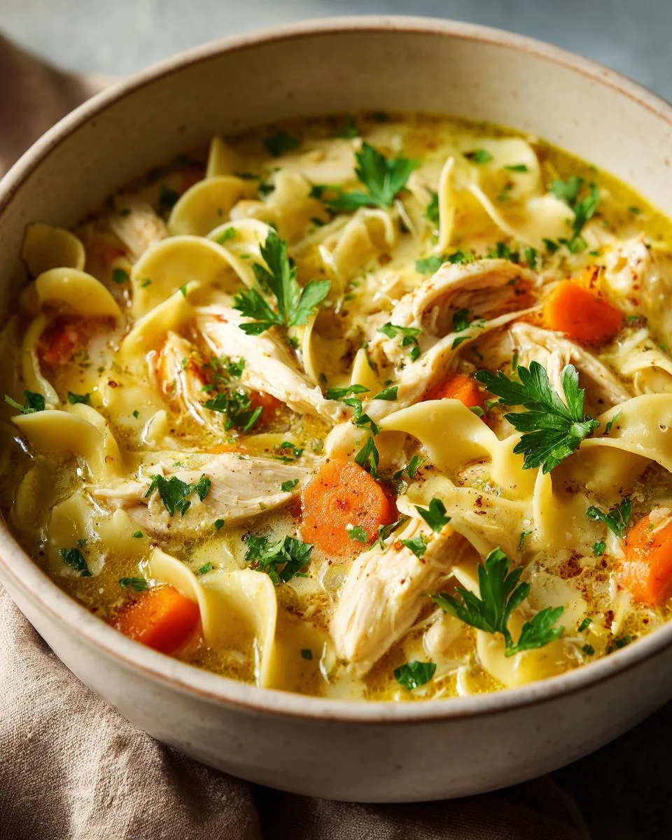 creamy chicken noodle soup - detail 4