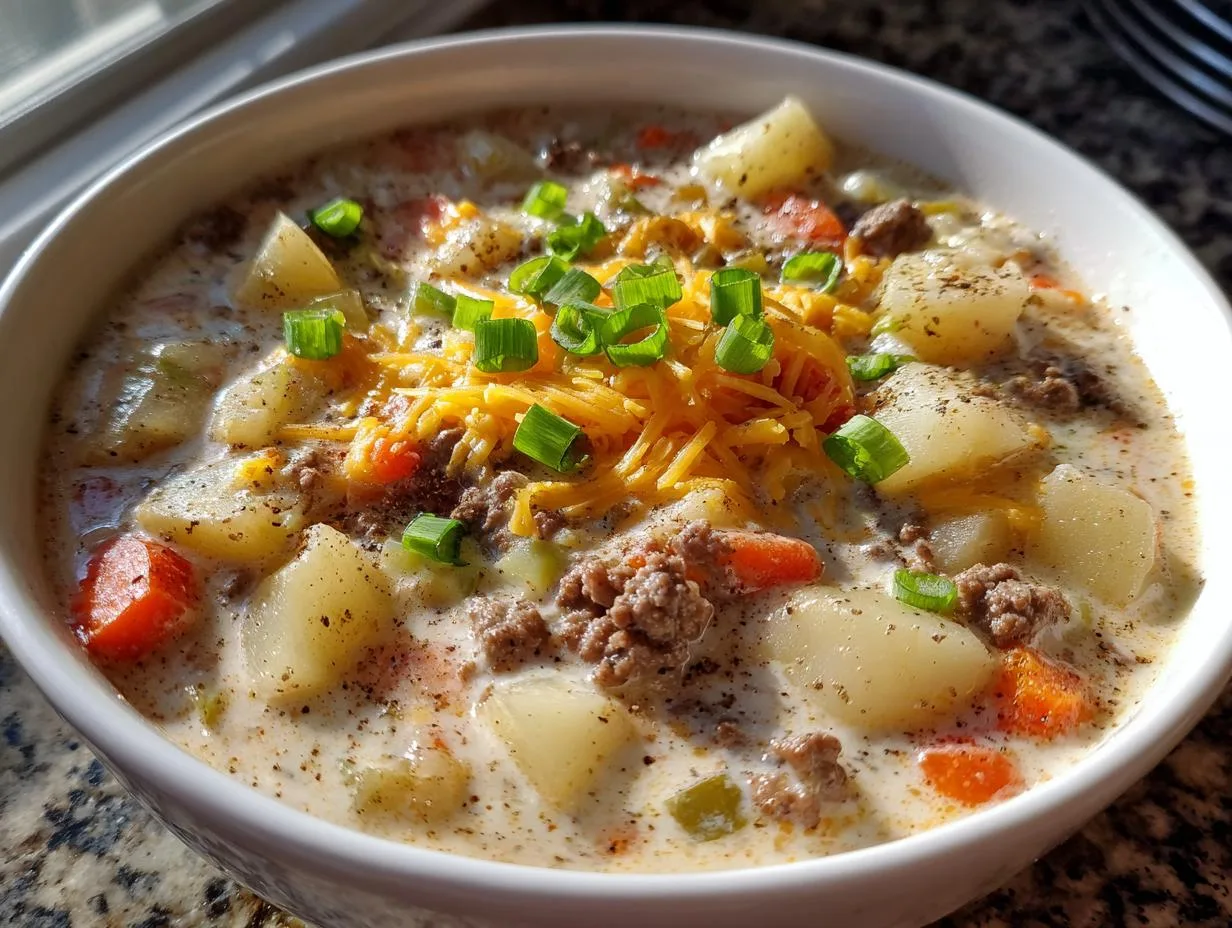 Irresistible Award Winning Cheeseburger Soup in Just 30 Minutes
